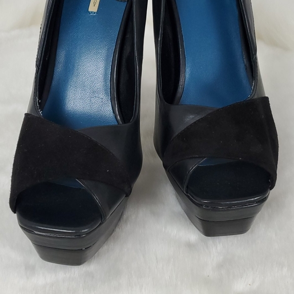 Max Studio Randy heel platform black leather suede women shoes size 8.5M - Picture 6 of 13
